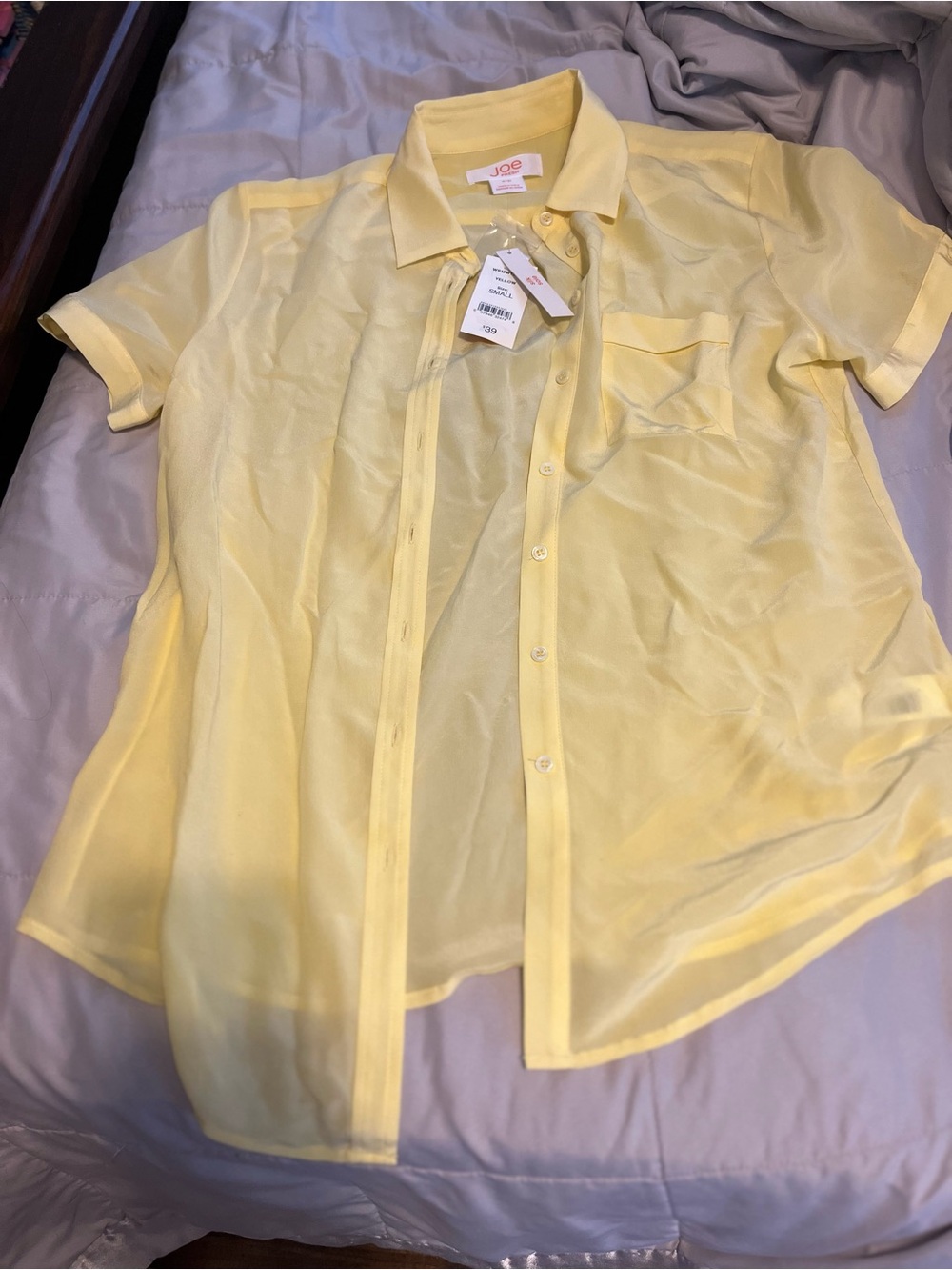 Joe Fresh Sheer Pale Yellow Short-Sleeve Button-Up Blouse